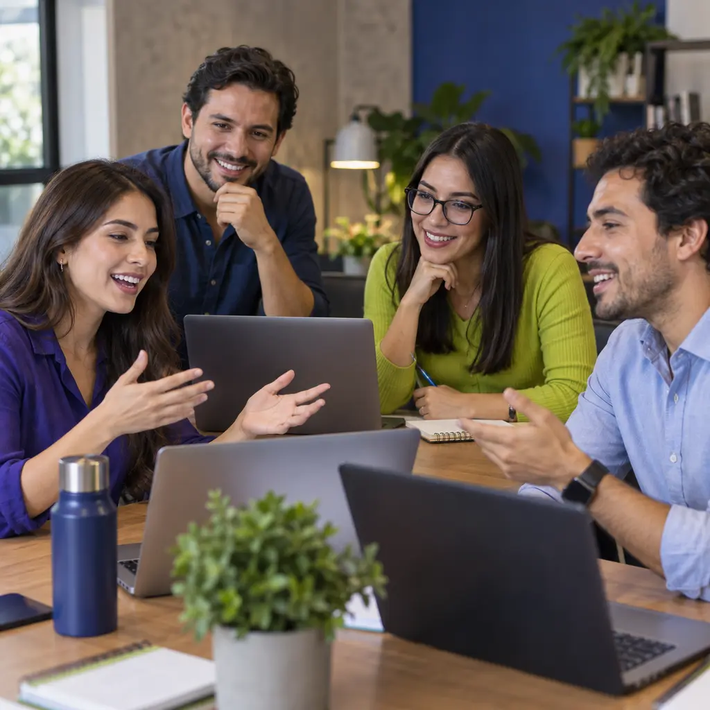 Grupo reducido de adultos participando en una clase online