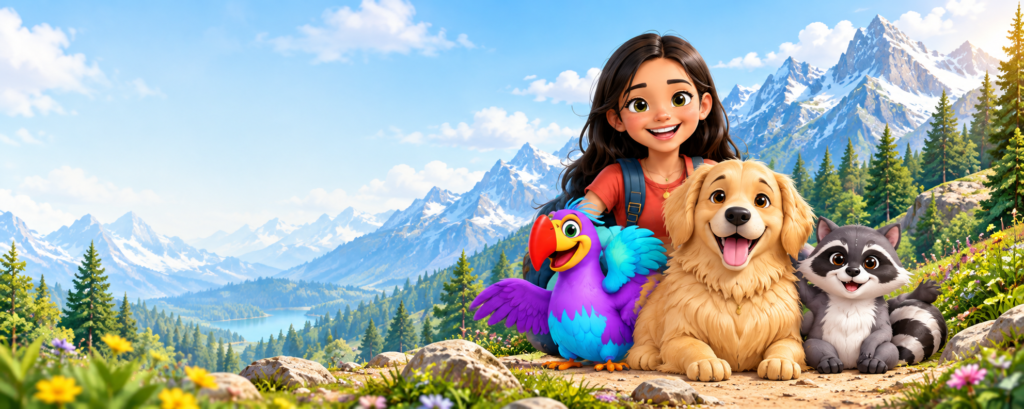 Personajes de LGS Kids acompañando la aventura de aprender inglés